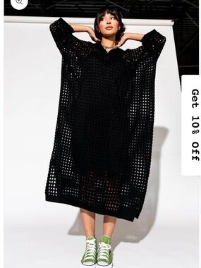 Women’s Dressed in LALA Black Crochet Midi Over Dress Only NO SLIP Oversized